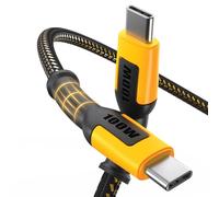 DEWALT Câble USB-C robuste, câble USB-C de chantier 100 W, Type-C vers Type-C haute vitesse, câble de charge rapide PD USB-C pour iPhone 17/16/15 Plus Pro Max, MacBook, iPad, Samsung Galaxy 4 pieds
