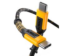 DEWALT Câble USB-C robuste, câble USB-C de chantier 60 W, haute vitesse Type-C vers Type-C, charge rapide PD USB-C pour iPhone 16/15 Plus Pro Max, MacBook, iPad, Samsung Galaxy, 6 pieds