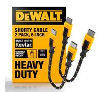 DEWALT Câble USB-C vers USB-C 60 W (lot de 2, 15 cm), cordon tressé en nylon durable de type C pour charge rapide, compatible avec iPhone 17/16/15 et Android Samsung Galaxy S24/S23/S22/Ultra