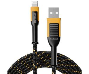 DEWALT Câble USB vers Lightning robuste [certifié Apple MFi] Chargeur iPhone durable, câbles Lightning, cordon de chargement rapide pour iPhone compatible avec les iPhones 14/13/12/11, 10 pieds
