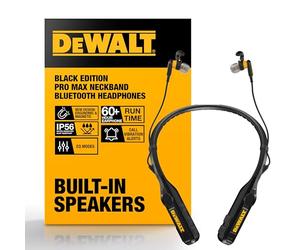 DEWALT Casque Tour de Cou Bluetooth Robuste 2 en 1 avec Haut-parleurs intégrés, Haut-Parleur Portable de Chantier et Casque Tour de Cou, Casque Bluetooth sans Fil, autonomie de Plus de 60 h, Noir