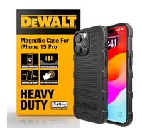 DEWALT Coque iPhone 15 Pro Magnétique Heavy Duty, Protection Antichoc et Résistante aux Chutes, Coque Fine Slim Fit Compatible MagSafe, Noir Mat