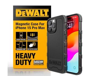 DEWALT Coque magnétique puissante pour iPhone 15 Pro Max, Compatible avec MagSafe, résistante aux Chutes, aux Chocs, Compatible avec Mag Safe, résistant aux Chocs, pour iPhone 15 ProMax, Noir Mat