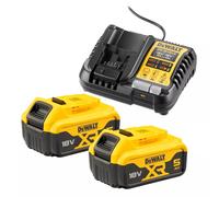 DeWALT DCB1104P2-QW Kit De Démarrage Batterie Li-ion XR 18 V (2 X 5,0 Ah) + Chargeur