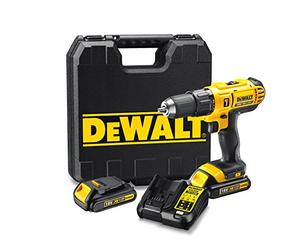 DEWALT DCD776C2-QW Perceuse-visseuse à percussion 18V - Compacte et ergonomique - Idéale endroits exigus - Mandrin : 13 mm - 2 batteries 18V Lithium-ion 1,3 Ah - Couple max : 42 Nm - Capacité de perçage Bois/Métal 25/13 mm - Interrupteur intelligent - Coffret inclus, Jaune, DCD776C2-QW