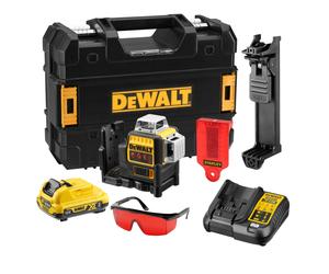 DeWALT DCE089D1R-QW Kit Laser Multiligne 3x360° À Nivellement Automatique Avec Batterie Li-Ion 10,8 V (1 Batterie 2,0 Ah) Dans Un Coffret - 3 Lignes - 15 M - Rouge
