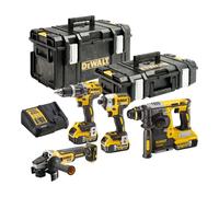 DeWalt DCK 422 P3T Kit combiné sans fil 18 V DCD 796 Perceuse à percussion + DCF 887 Clé à chocs + DCG 405 Meuleuse d'angle + DCH 273 Marteau combiné + 3x batterie 5,0 Ah + chargeur + 2x TSTAK