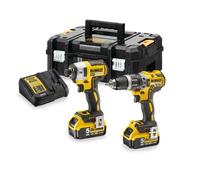 DeWALT DCK266P2T-QW Kit Combiné Perceuse-visseuse À Percussion 18 V Li-ion XR (DCD796) Et Visseuse À Chocs Sans Fil (DCF887) (2 Batteries De 5,0 Ah) Dans Un Sac De Transport TSTAK - Sans Balais