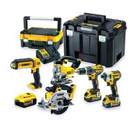 DEWALT DCK551P3T-QW - Kit de Outils, Perceuse Marteau, Visseuse à percussion, Scie circulaire, Scie sauteuse, Lampe de poche, 3 Batteries XR 18V Lithium 5Ah, Chargeur et Mallette TSTAK I et VI.
