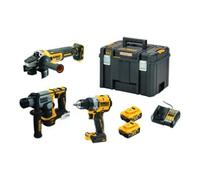 DEWALT DEWALT Set de machines sans fil 18V avec visseuse-perceuse, perforateur, meuleuse d’angle, 2 batteries et chargeur Quantité:1