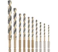 DEWALT DT20620-QZ HSS-G Jeu de forets pour le métal 10 pièces 3 mm, 3.5 mm, 4 mm, 4.5 mm, 5 mm, 6 mm, 8 mm, 10 mm protégé contre la corrosion hexagonal 1 set