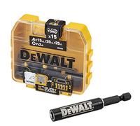 DeWalt DT70522T-QZ Jeu de 16 embouts de visseuse à choc avec guide magnétique compactEmbouts de vissage 25 mm :PZ2 x 6, T15 x 3, T20 x 3, T25 x 3. Guide magnétique à compact