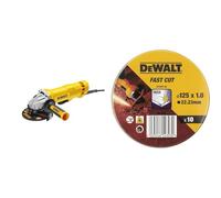 DEWALT DWE4233-QS Meuleuse Ø 125 mm - 1400W - Interrupteur palette filaire & Coffret de 10 Disques Pour Meuleuse - Dimensions 125 mm x 1 mm - Matériau de Disque Robuste