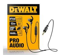 DEWALT Écouteurs filaires Robustes avec Microphone, écouteurs de Chantier filaires 3,5 mm, écouteurs 3,5 mm résistants à l'eau avec Micro, Casque connecté pour Le Travail en extérieur