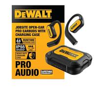 DEWALT Jobsite Écouteurs ouverts très résistants Bluetooth 5.3 sans fil avec 44 heures d'autonomie, son de qualité supérieure, véritable conduction d'air sans fil, écouteurs ouverts avec crochets