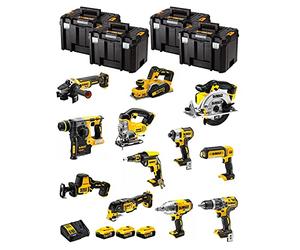 DeWALT Kit DWK1202T (DCD796 + DCH273 + DCG405 + DCF887 + DCF889H + DCS331 + DCS391 + DCS355 + DCP580 + DCS369 + DCL050 + DCF620 + 3 Batteries de 5,0 Ah + Chargeur + 4 x TSTAK VI)