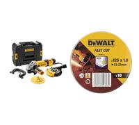 DEWALT Meuleuse d'angle électronique "Le Béton 125 mm - 1500 W - 240 V & Coffret de 10 Disques Pour Meuleuse - Dimensions 125 mm x 1 mm - Matériau de Disque Robuste en Étain