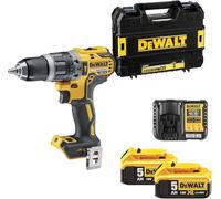DEWALT - Perceuse Visseuse à Percussion Brushless XR 18V, avec 1x coffret TSTAK, 1x chargeur et 2x batteries 5Ah, DCD796P2-QW