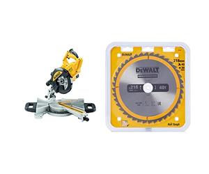 DEWALT - Scie à Onglet Radiale 230V - DWS774-QS - Scie Haute Performance avec Système XPS - Inclinaison de la Lame 48° - 216mm - Vitesse 6300tr/min - 1400W & Lame de Scie Circulaire Stationnaire