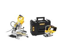 DEWALT - Scie à Onglet Radiale - DWS777-QS - Scie Haute Performance avec Système XPS - Coupe Bois & Scie Sauteuse à Poignée Supérieure Brushless XR 18V Li-ion - DCS334NT-XJ - Scie sans Fil