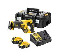 DeWalt Scie Sabre Compact Brushless XR 18V 5 Ah - DCS367P2-QW - Scie Électrique sans Fil avec Coffret TSTAK, 2 Batteries et Chargeur - Vitesse 2900tr/min - Coupe Bois 300mm/Acier 100mm Noir/Jaune