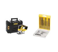 DEWALT Scie Sauteuse à Poignée Supérieure Brushless XR 18V Li-ion, Sans Fil avec Coffret TSTAK et Éclairage LED, Courses à Vide 3200tr/min, Coupe Bois 135mm, Acier 10mm + Coffret 10 Lames