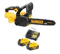 DeWALT Tronçonneuse sans fil DCM565P2-QW 18 V avec lame de 30 cm de longueur avec 2 batteries 5 Ah 18 V et chargeur
