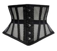 DEWAN'S CORSET & LINGERIE Guêpière à baleines en acier pour femme, mini corset pour sangler la taille en maille, Noir , S