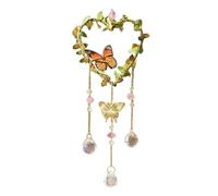Dewedrt Attrape-rêves en forme de cœur à suspendre à la fenêtre, attrape-rêves en cristal coloré avec papillon, attrape-rêves de lumière de cristaux avec prismes pour jardin