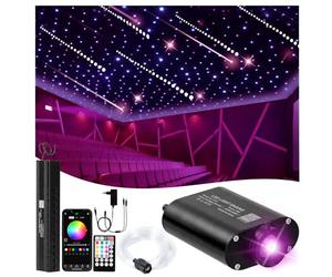 DEWEL Bluetooth 16 W RGBW LED Fibre Optique Lumière Étoile Kit 300pcsx 0,75 mm x 2 m/Meteor 3W blanc 120pcs x 1,0 mm x 2 m Fibre Optique Télécommande 28 Touches pour Bar/Café/Fête/Maison/Voiture