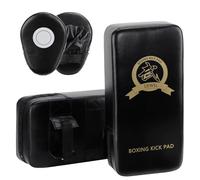 DEWEL Bouclier de Frappe en Cuir PU et 1 Paire de Pattes d'ours Boxe en Cuir pour MMA Entraînement, Arts Martiaux, Taekwondo, Sports de Combat - Noir