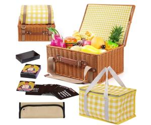 DEWEL Cestino da Picnic termico Con tovaglietta, Borsa termica, portaposate, Carte da Gioco in Pet Nere e Gioco da tavolo, Set da Picnic per campeggio, Spiaggia e parco