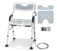 DEWEL Chaise de Douche Pliable avec Dossier et Accoudoir, Hauteur Réglable, Siège de Douche Antidérapant avec Support de Douche - Montage Aans Outil, Capacité de Charge de 150 kg (Gris)