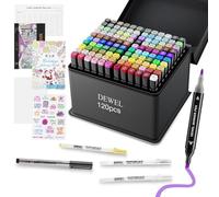 DEWEL feutres à alcool, twinmarkers double pointe à séchage rapide - marqueurs pour coloriage, dessin, croquis et esquisse - avec étui de rangement, accessoires de dessin inclus (120 couleurs)