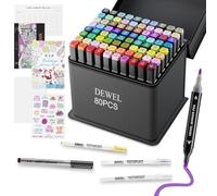 DEWEL feutres à alcool, twinmarkers double pointe à séchage rapide - marqueurs pour coloriage, dessin, croquis et esquisse - avec étui de rangement, accessoires de dessin inclus (80 couleurs)