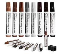 DEWEL Kit de réparation de bois 16Pcs - Feutre retouche bois et crayons à cire pour restauration de meubles, 8 Couleurs - Stylo Réparation pour rayures/taches/décoloration du bois