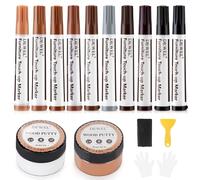 DEWEL Kit Reparation Parquet Stratifié, 10 Couleurs Stylo Réparation Bois, 50g Pâte à Bois Blanc et Noyer, pour Rayures, Fissures et Décoloration de la Surface du Bois