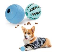 DEWEL Lot de 2 boules interactives pour chiens, distributeur de friandises pour animaux de compagnie, balle dentaire chien indestructible, bleu et vert, 8 cm et 7 cm