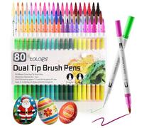 DEWEL Lot de 80 stylos acryliques de couleurs - Marqueurs à base d'eau lavables avec pointe fine et pinceau - Stylos aquarelle Pour coloriage, dessin et projets de bricolage