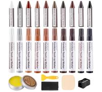 DEWEL Stylo Réparation Bois, 10 Couleurs - Stylos pour Restauration des Meubles, Stylo Feutre et Crayons à Cire, avec Cire pour Meubles - Retouche Peinture de Bois, Réparation pour Rayures de Bois
