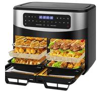 Dewelling Air Fryer Dual Zone 12L - XXL Airfryer avec séparateur amovible, Friteuse sans huile double cuve 2600W avec double fenêtre, 10 fonctions, recettes