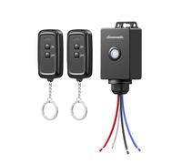 DEWENWILS Interrupteur Sans Fil Extérieur et Intérieur, IP65 Étanche, 1 Récepteur 3000W/15A et 2 Télécommandes RF de Portée de 30M pour L'éclairage, Aucun Câblage Encastré Requis, Pile Incluse, Noir