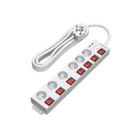 DEWENWILS Multiprise avec 6 Prises & 2 USB & 7 Interrupteurs Individuel, 3680W Max, Montage Mural, Sécurité Enfants, Rallonge Multiprise Parafoudre et Surtension avec Câble 5M, Blanc