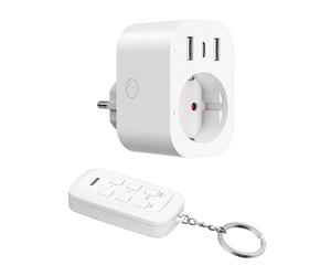 DEWENWILS Prise Télécommandée 4 En 1 Avec USB C, 3680 W | Plug & Play, Sans Câblage, Portée 30 m, Multiprise Préprogrammée Extensible, Blanc