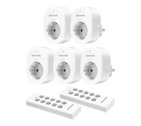 DEWENWILS Prises télécommandées avec télécommande, set de prises télécommandées 2300 W, portée 30 m, prise télécommandée pour décoration de fête, programmable et accessible, 5 prises et 2 télécommandes, blanc