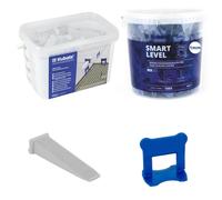 DEWEPRO Kubala Smart Level Clips Lot de 800 clips de 1 mm dans seau de 20 l + 100 cales Kubala Smart Level - Système de nivellement professionnel pour carreaux de 3 à 16 mm - Joints uniformes et