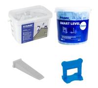 DEWEPRO Kubala Smart Level Clips Lot de 800 clips de 2 mm dans seau de 20 l + 100 cales Kubala Smart Level - Système de nivellement professionnel pour carreaux de 3 à 16 mm - Joints uniformes et