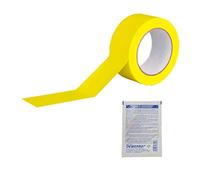 DEWEPRO ROCOL® EasyTape™ Ruban de marquage, jaune, 50 mm x 33 m, en PVC, autocollant, très résistant, avec 1 chiffon de nettoyage SingleScrubs
