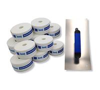 DEWEPRO® Truelle de lissage concave pour cloisons sèches avec 10 bandes de recouvrement de joints en fibre de verre Knauf de 25 m chacune - Truelle lisse avec 2 côtés concaves - Lisseur en acier