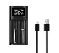 DEWIN Chargeur de Batterie, Smart LCD Universel USB C 2 Slots Chargeur de Batterie Chargeur de Batterie for Batteries Li-ION 3,7 V 18650 26650 18500 18350 17650, 1,2 V NiMH/NiCd AA AAA